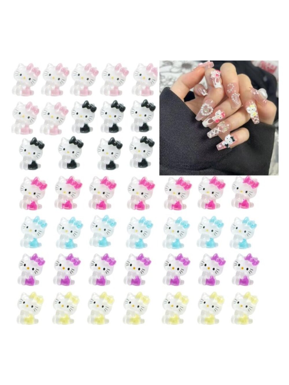 3/$20 NIP 42 Pcs 3D Hello Kitty Nail Charms Resin Bow Nail Art Rhinestones Kit